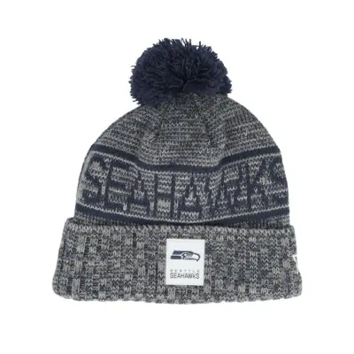 New Era - NFL Blå pom Beanie - Seattle Seahawks NFL 25 Sideline Cold Weather Sport Knit Navy/Grey Pom @ Hatstore