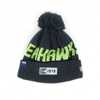 New Era - NFL Blå pom Beanie - Seattle Seahawks On Field 19 Sport Knit Navy/Green Pom @ Hatstore