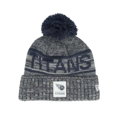 New Era - NFL Blå pom Beanie - Tennessee Titans NFL 25 Sideline Cold Weather Sport Knit Navy/Grey Pom @ Hatstore