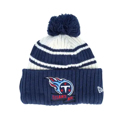 New Era - NFL Blå pom Beanie - Tennessee Titans NFL22 Sideline Sportknit Navy Pom @ Hatstore