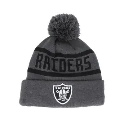 New Era - NFL Grå pom Beanie - Las Vegas Raiders Jake Cuff Beanie Dark Grey Pom @ Hatstore