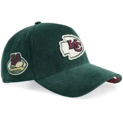 New Era - NFL Grön adjustable Keps - Hatstore Exclusive x Kansas City Chiefs 9FORTY Dark Green Corduroy/Maroon A-frame Adjustable @ Hatstore