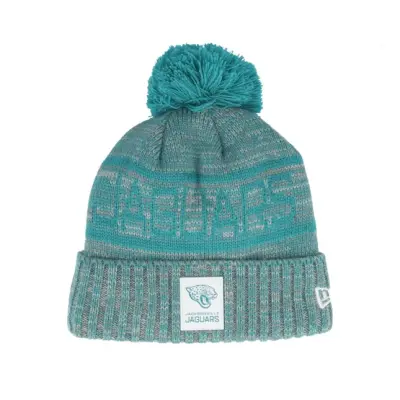 New Era - NFL Grön pom Beanie - Jacksonville Jaguars NFL 25 Sideline Cold Weather Sport Knit Teal/Grey Pom @ Hatstore