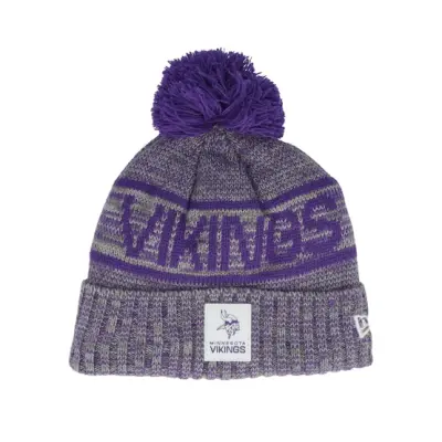 New Era - NFL Lila pom Beanie - Minnesota Vikings NFL 25 Sideline Cold Weather Sport Knit Purple/Grey Pom @ Hatstore