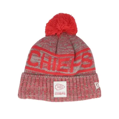 New Era - NFL Röd pom Beanie - Kansas City Chiefs NFL 25 Sideline Cold Weather Sport Knit Red/Grey Pom @ Hatstore