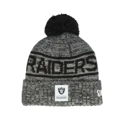 New Era - NFL Svart pom Beanie - Las Vegas Raiders NFL 25 Sideline Cold Weather Sport Knit Black/Grey Pom @ Hatstore