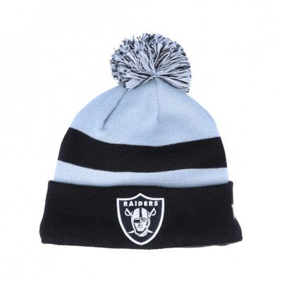 New Era - NFL Svart pom Beanie - Oakland Raiders NFL Striped Cuff Knit Black/Grey Pom @ Hatstore
