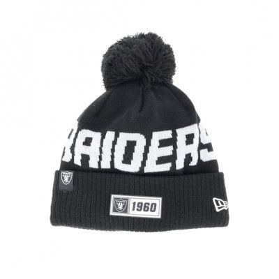 New Era - NFL Svart pom Beanie - Oakland Raiders On Field 19 Sport Knit Black/Grey Pom @ Hatstore