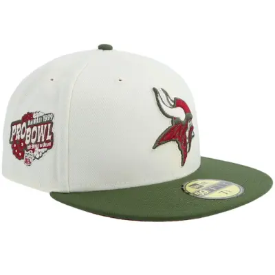 New Era - NFL Vit fitted Keps - Minnesota Vikings 59FIFTY 99 Pro Bowl Chrome/Rifle Green Fitted @ Hatstore