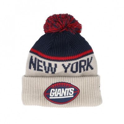New Era - NFL Beige pom Beanie - New York Giants NFL24 Sideline His Sportknit Stone/Navy Pom @ Hatstore