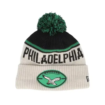 New Era - NFL Beige pom Beanie - Philadelphia Eagles NFL24 Sideline His Sportknit Stone/Black Pom @ Hatstore