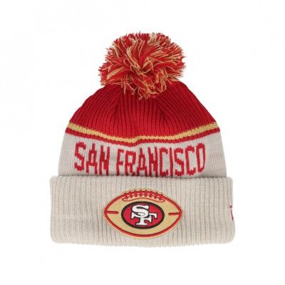 New Era - NFL Beige pom Beanie - San Francisco 49ers NFL24 Sideline His Sportknit Stone/Red Pom @ Hatstore