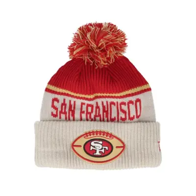 New Era - NFL Beige pom Beanie - San Francisco 49ers NFL24 Sideline His Sportknit Stone/Red Pom @ Hatstore
