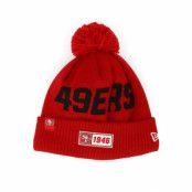 New Era - NFL Röd pom Beanie - San Francisco 49ers On Field 19 Sport Knit Red/Black Pom @ Hatstore