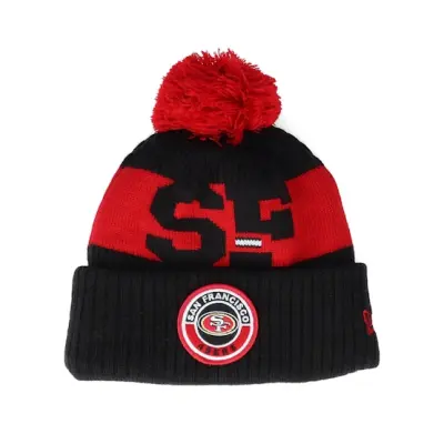 New Era - NFL Svart pom Beanie - San Francisco 49ers NFL 20 On field Sport Knit OFC Black Pom @ Hatstore