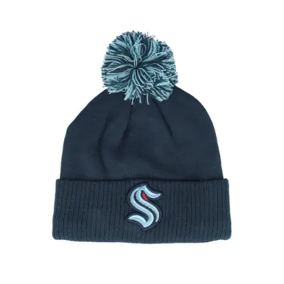 Adidas - NHL Blå pom Beanie - Seattle Kraken NHL CuffBeanie Night Navy Pom @ Hatstore