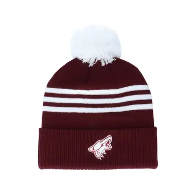 Adidas - NHL Röd pom Beanie - Arizona Coyotes 3-Stripe Cuffed Maroon Pom @ Hatstore
