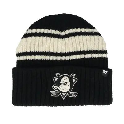 47 Brand - NHL Svart cuff Beanie - Anaheim Ducks Harbor Stripe 47 Black/White Knit Cuff @ Hatstore