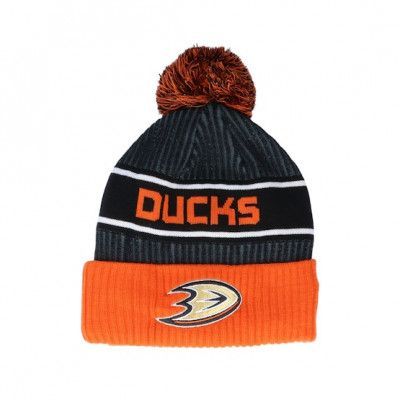 Fanatics - NHL Svart pom Beanie - Anaheim Ducks Authentic Pro Locker Room Black/Orange Pom @ Hatstore
