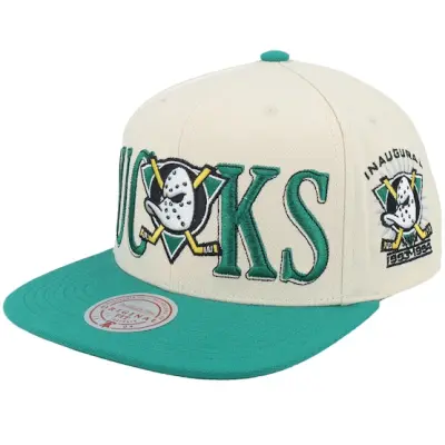 Mitchell&Ness - NHL Beige snapback Keps - Anaheim Ducks Across The Board  Vintage Cream/Teal Snapback @ Hatstore