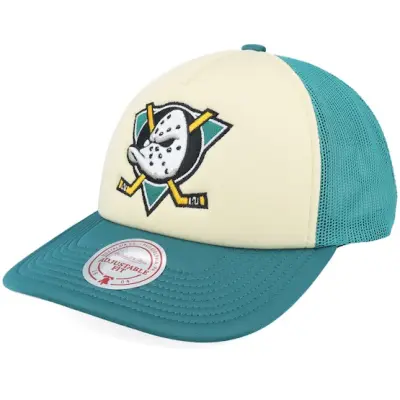 Mitchell&Ness - NHL Svart trucker Keps - Anaheim Ducks Vintage Block Vintage Cream/Teal Trucker @ Hatstore