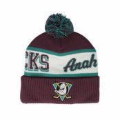 Mitchell&Ness - NHL Lila pom Beanie - Anaheim Ducks Block Sweep Knit Vintage Purple Pom @ Hatstore