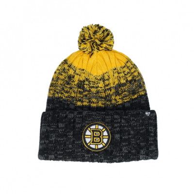 47 Brand - NHL Svart pom Beanie - Boston Bruins Cascade 47 Cuff Knit Beanie Black/Yellow Pom @ Hatstore