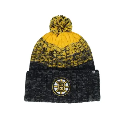 47 Brand - NHL Svart pom Beanie - Boston Bruins Cascade 47 Cuff Knit Beanie Black/Yellow Pom @ Hatstore