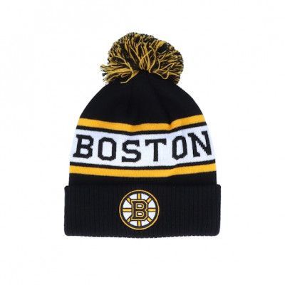 Adidas - NHL Svart pom Beanie - Boston Bruins Cuffed Knit Black/White Pom @ Hatstore
