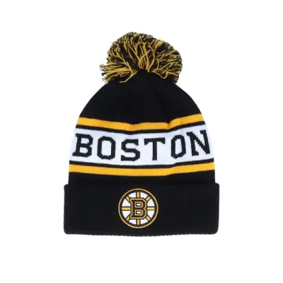 Adidas - NHL Svart pom Beanie - Boston Bruins Cuffed Knit Black/White Pom @ Hatstore