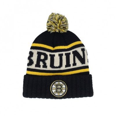 American Needle - NHL Svart pom Beanie - Boston Bruins Pillow Line Knit Black/Ivory/Gold Pom @ Hatstore