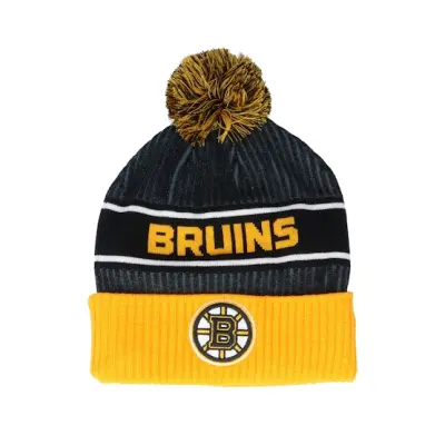 Fanatics - NHL Svart pom Beanie - Boston Bruins Authentic Pro Locker Room Black/Yellow Pom @ Hatstore