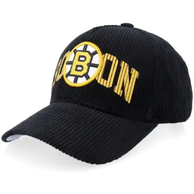 Mitchell&Ness - NHL Svart adjustable Keps - Boston Bruins Arch Stamp Pro Corduroy Black A-frame Adjustable @ Hatstore