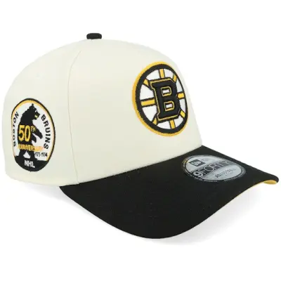 New Era - NHL Beige adjustable Keps - Boston Bruins 9FORTY 50th Anniversary Chrome/Black A-Frame Adjustable @ Hatstore