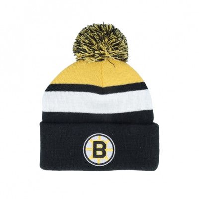 Mitchell&Ness - NHL Svart pom Beanie - Boston Bruins Stripe Knit Yellow Pom @ Hatstore