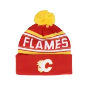 Outerstuff - NHL Röd pom Beanie - Kids Calgary Flames Jacquard Cuff Beanie Red Pom @ Hatstore
