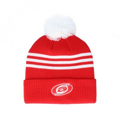 Adidas - NHL Röd pom Beanie - Carolina Hurricanes 3-Stripe Cuffed Red Pom @ Hatstore