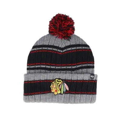 47 Brand - NHL Grå pom Beanie - Chicago Blackhawks NHL Rexford 47 Cuff Dark Grey Pom @ Hatstore