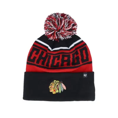 47 Brand - NHL Svart pom Beanie - Chicago Blackhawks NHL Stylus 47 Cuff Black Pom @ Hatstore