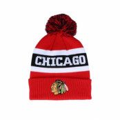 Adidas - NHL Röd pom Beanie - Chicago Blackhawks Cuffed Knit Red/Black Pom @ Hatstore