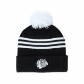 Adidas - NHL Svart pom Beanie - Chicago Blackhawks 3-Stripe Cuffed Black Pom @ Hatstore