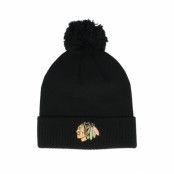 Adidas - NHL Svart pom Beanie - Chicago Blackhawks NHL Cuffed Beanie Black Pom @ Hatstore