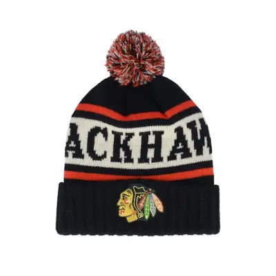 American Needle - NHL Svart pom Beanie - Chicago Blackhawks Pillow Line Knit Black/Ivory/Red Pom @ Hatstore