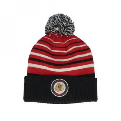 Fanatics - NHL Röd pom Beanie - Chicago Blackhawks True Classic Black-Athl Red Pom @ Hatstore