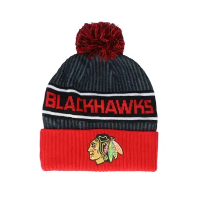 Fanatics - NHL Svart pom Beanie - Chicago Blackhawks Authentic Pro Locker Room Black/Red Pom @ Hatstore