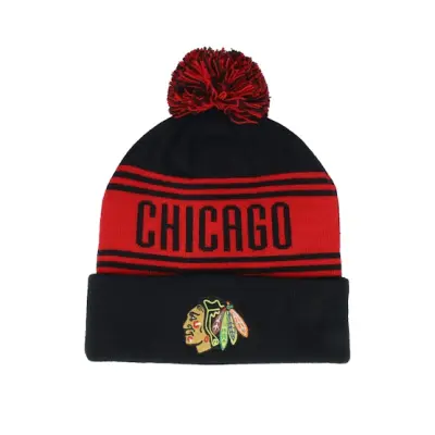 Fanatics - NHL Svart pom Beanie - Chicago Blackhawks Black/Red Pom @ Hatstore