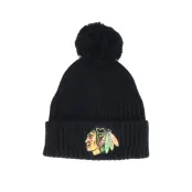 Fanatics - NHL Svart pom Beanie - Chicago Blackhawks Value Core Beanie Black Pom @ Hatstore