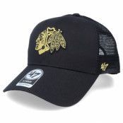 47 Brand - NHL Svart trucker Keps - Chicago Blackhawks Branson Metallic Mvp Black/Gold Trucker @ Hatstore