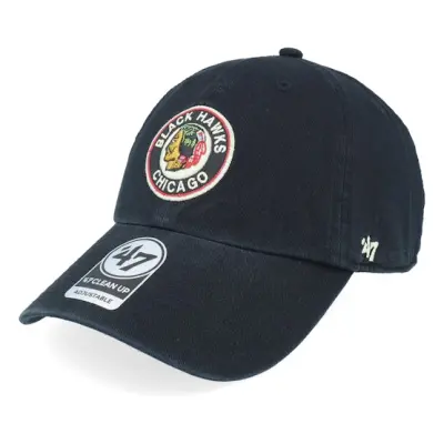 47 Brand - NHL Svart unconstructed Keps - Chicago Blackhawks NHL Clean Up Cap Black Dad Cap @ Hatstore