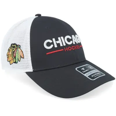 Fanatics - NHL Svart trucker Keps - Chicago Blackhawks Authentic Pro Rink Black/White Trucker @ Hatstore